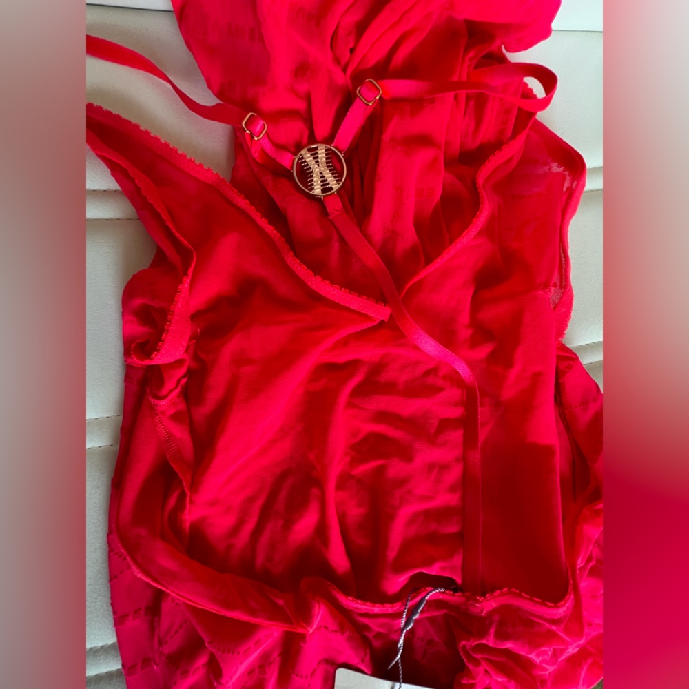 Vibrant Red Bodysuit with Gold Accent